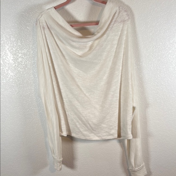We the Free White Ribbed Slub Cotton Off the Shoulder Long Sleeve Top Size Large - Picture 1 of 6